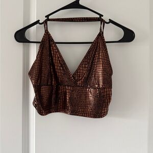 Metallic Copper Cropped V-Neck Tank Top